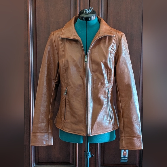 Kenneth Cole Tan Leather Jacket for Women - Picture 1 of 8